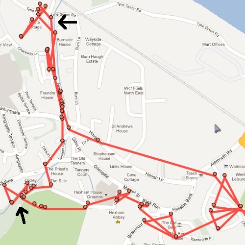 map for geocaching day 3, in Hexham